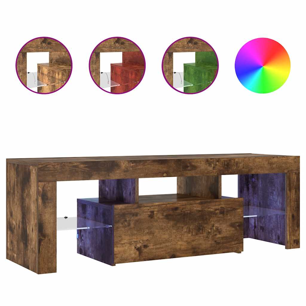 Meuble TV avec lumières LED chêne fumé 120x35x40 cm - XIOS