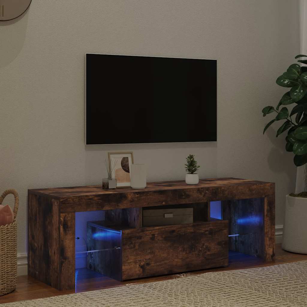 Meuble TV avec lumières LED chêne fumé 120x35x40 cm - XIOS