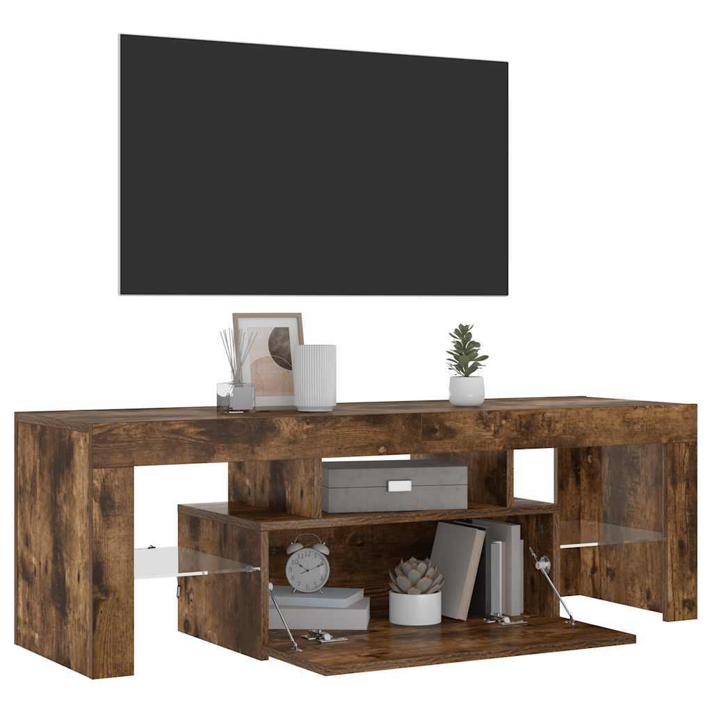 Meuble TV avec lumières LED chêne fumé 120x35x40 cm - XIOS