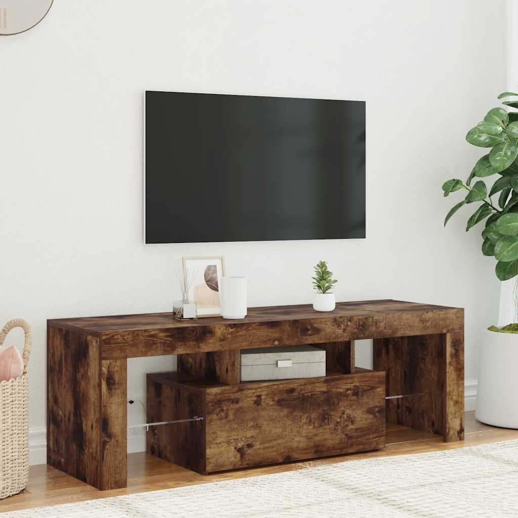 Meuble TV avec lumières LED chêne fumé 120x35x40 cm - XIOS
