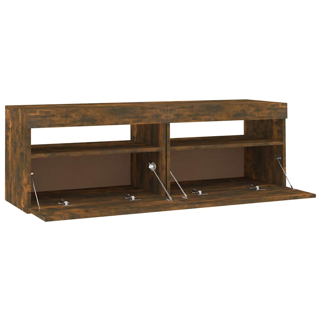 Meuble TV avec lumières LED chêne fumé 120x35x40 cm - XIOS