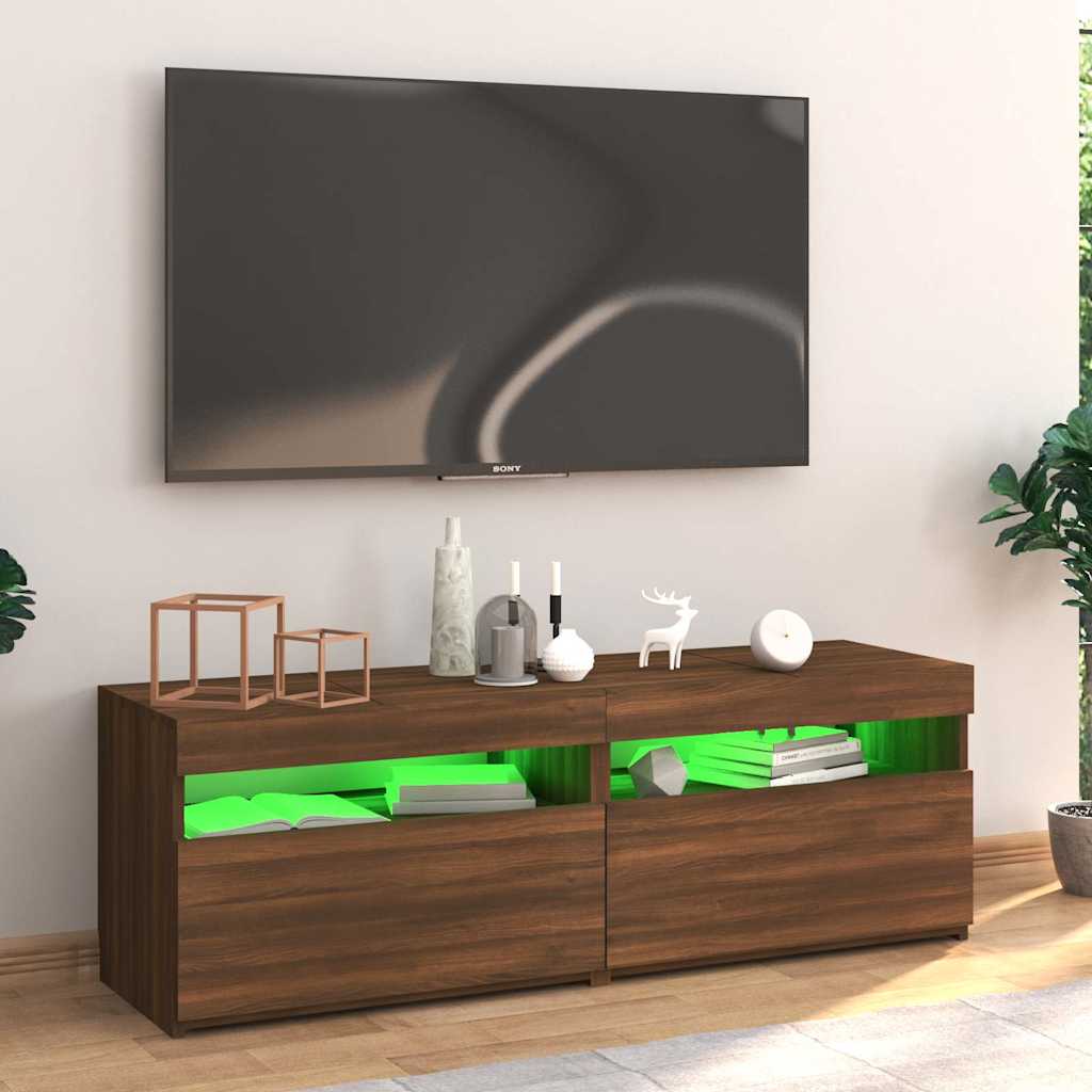 Meuble TV avec lumières LED chêne marron 120x35x40 cm - XIOS