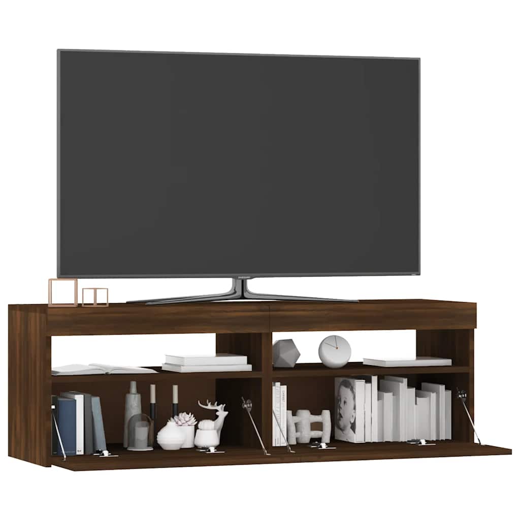 Meuble TV avec lumières LED chêne marron 120x35x40 cm - XIOS