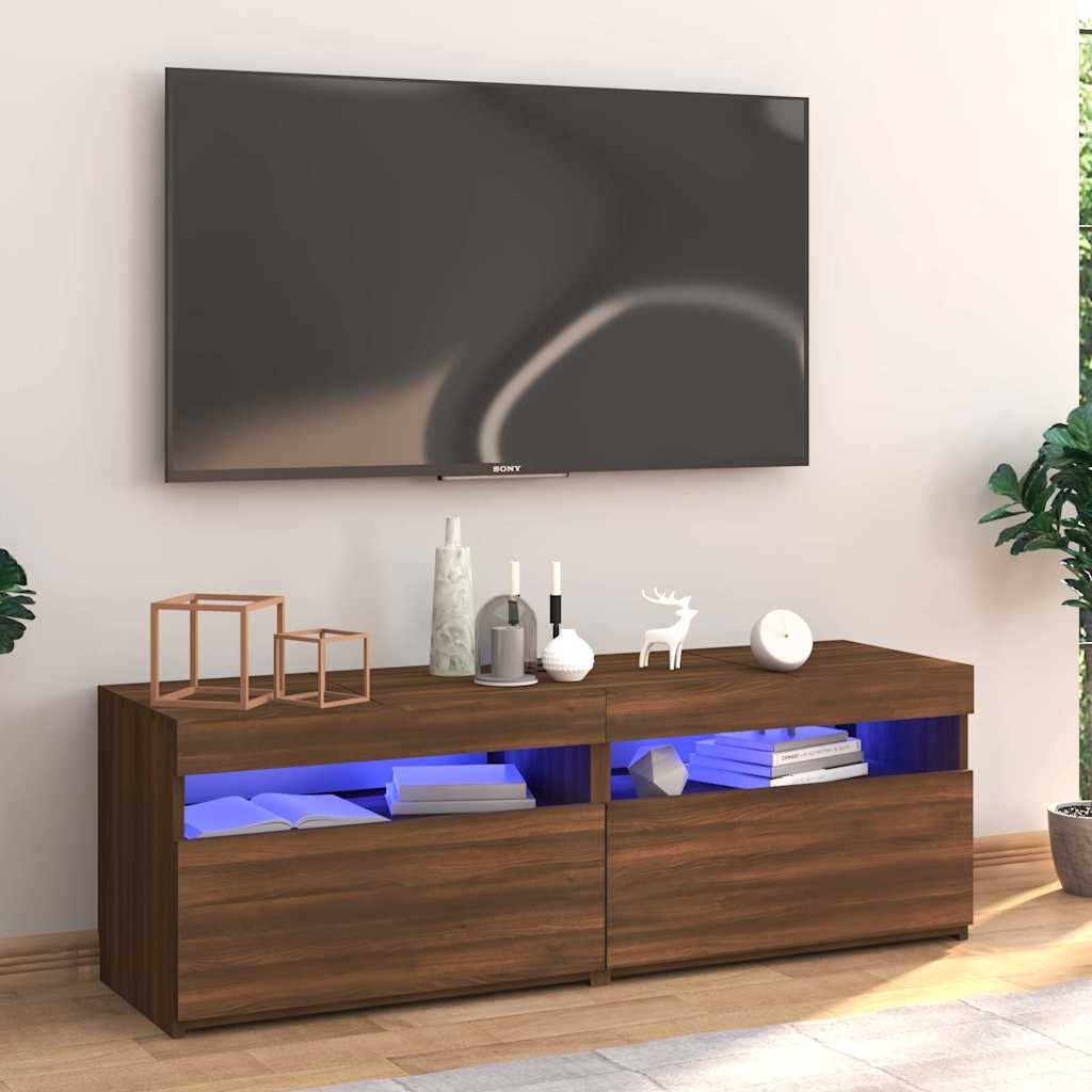 Meuble TV avec lumières LED chêne marron 120x35x40 cm - XIOS