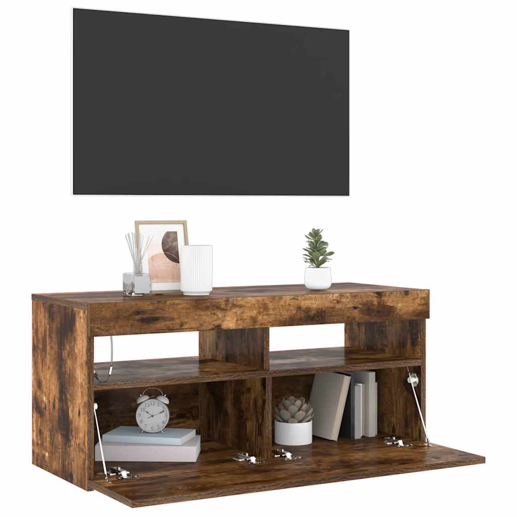 Meuble TV avec lumières LED Chêne fumé 90x35x40 cm - XIOS