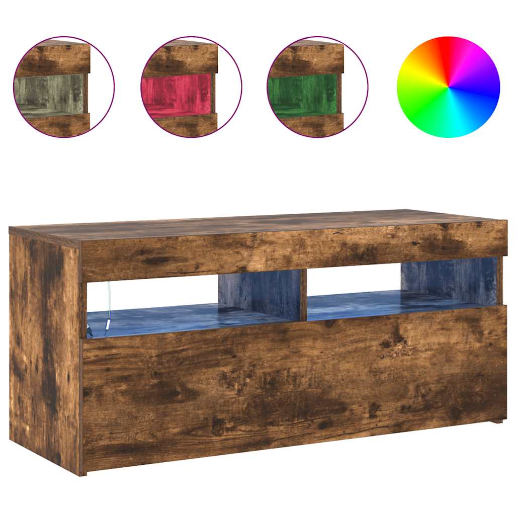 Meuble TV avec lumières LED Chêne fumé 90x35x40 cm - XIOS