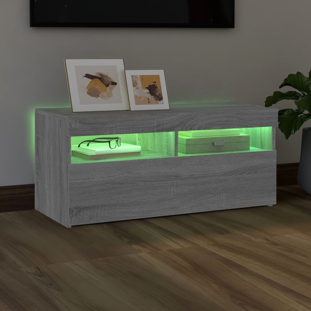 Meuble TV avec lumières LED Sonoma gris 90x35x40 cm Meubles TV vidaXL   