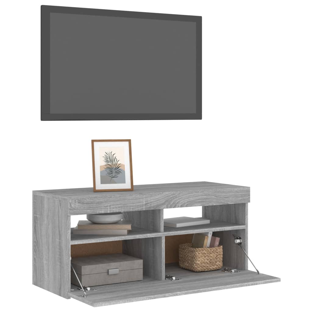 Meuble TV avec lumières LED Sonoma gris 90x35x40 cm Meubles TV vidaXL   