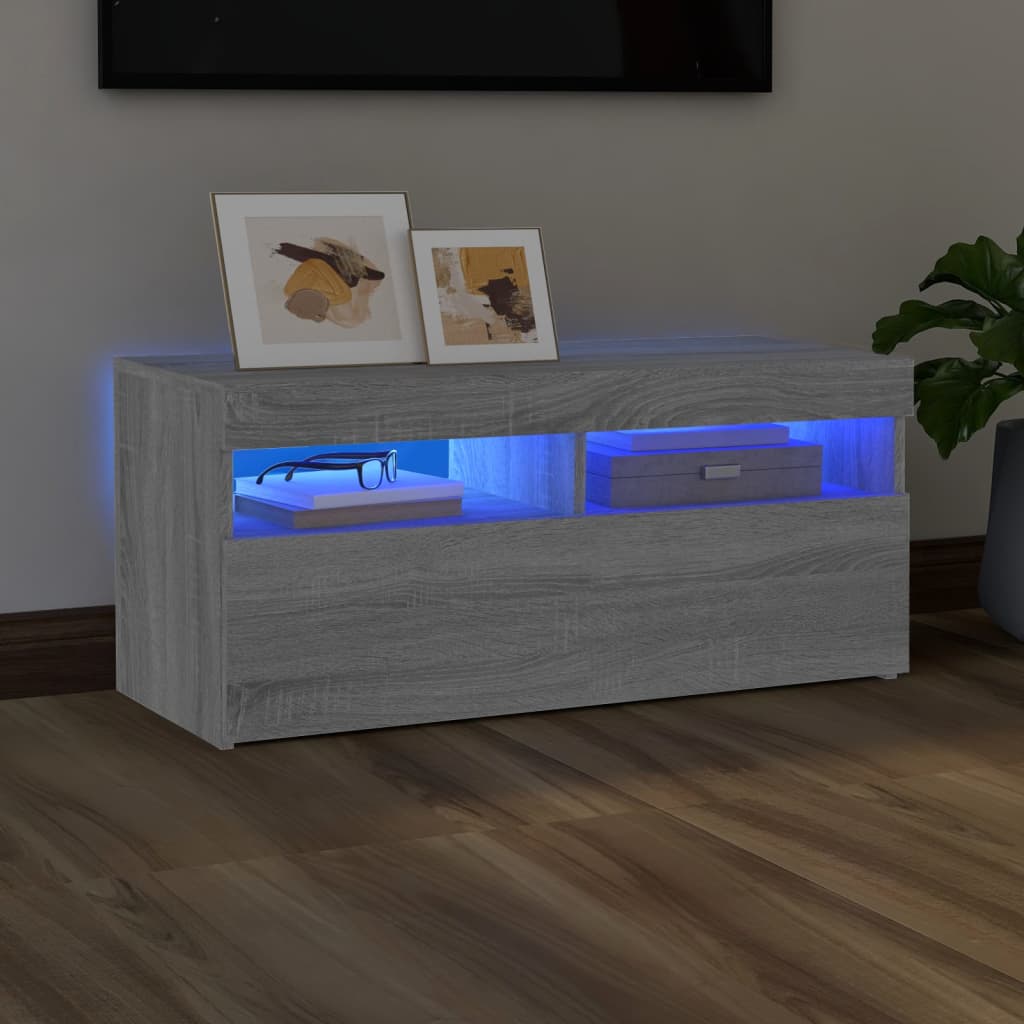 Meuble TV avec lumières LED Sonoma gris 90x35x40 cm Meubles TV vidaXL   