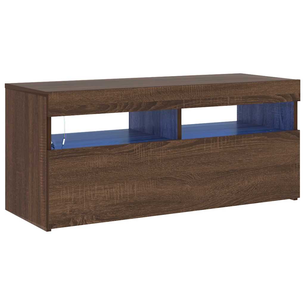 Meuble TV avec lumières LED Chêne marron 90x35x40 cm - XIOS