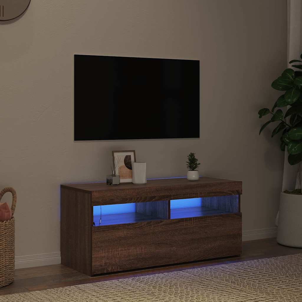 Meuble TV avec lumières LED Chêne marron 90x35x40 cm - XIOS