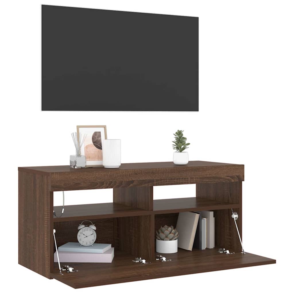 Meuble TV avec lumières LED Chêne marron 90x35x40 cm - XIOS