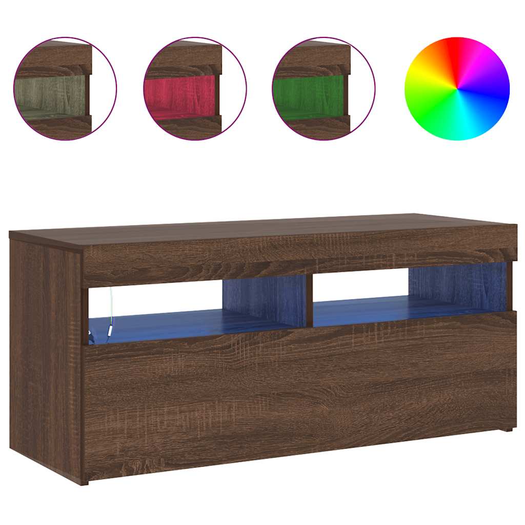 Meuble TV avec lumières LED Chêne marron 90x35x40 cm - XIOS