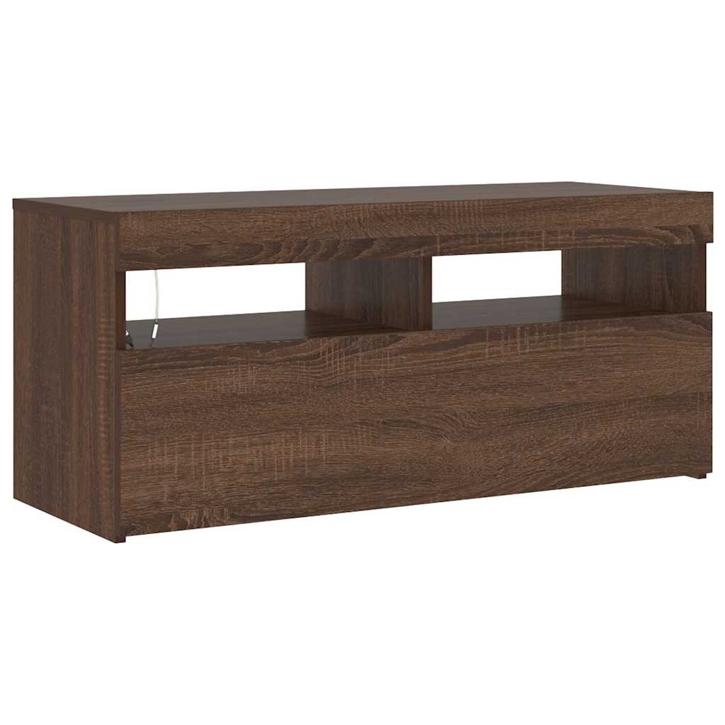 Meuble TV avec lumières LED Chêne marron 90x35x40 cm - XIOS