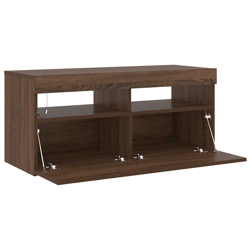 Meuble TV avec lumières LED Chêne marron 90x35x40 cm - XIOS