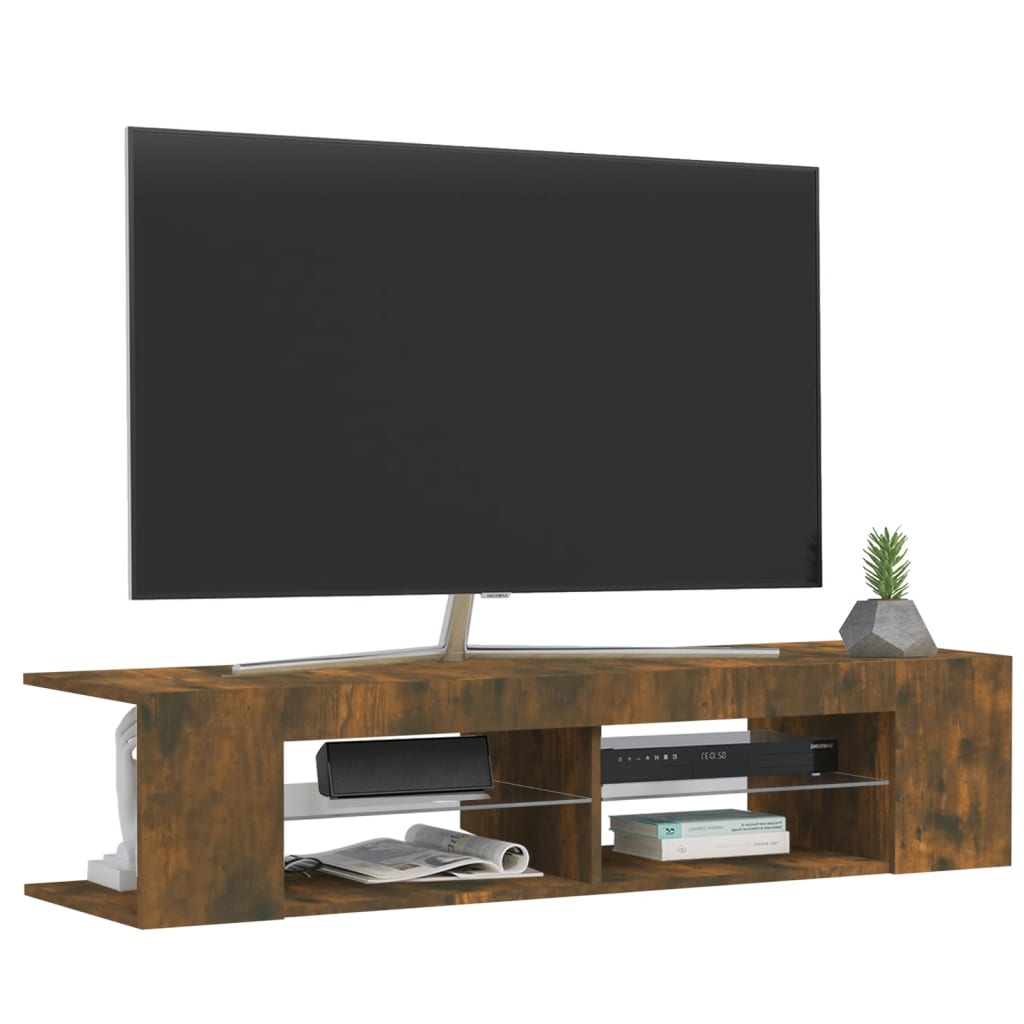 Meuble TV avec lumières LED chêne fumé 135x39x30 cm Meubles TV vidaXL   