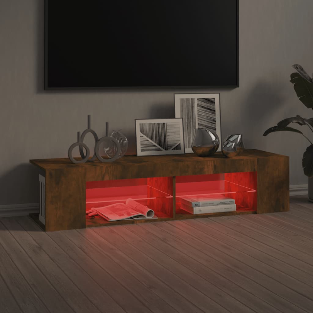 Meuble TV avec lumières LED chêne fumé 135x39x30 cm Meubles TV vidaXL   