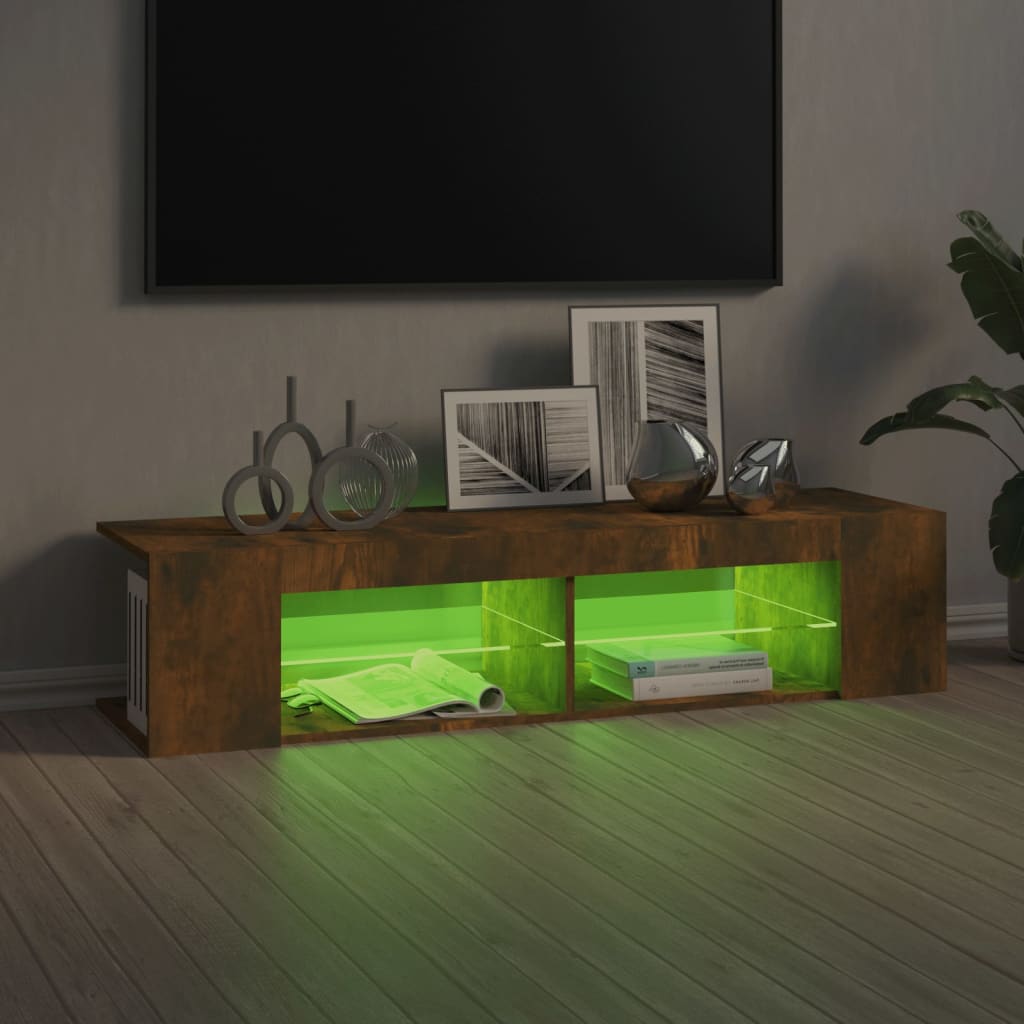 Meuble TV avec lumières LED chêne fumé 135x39x30 cm Meubles TV vidaXL   