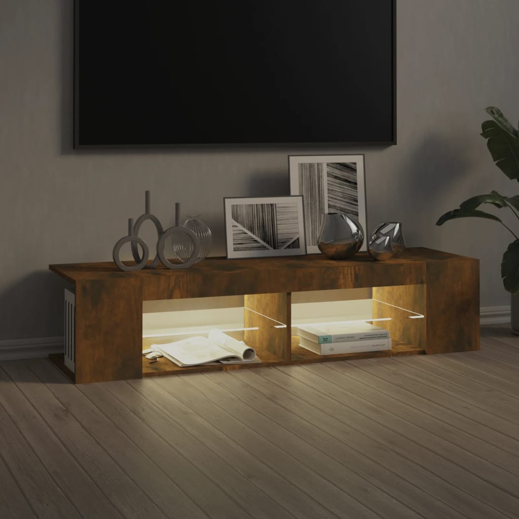 Meuble TV avec lumières LED chêne fumé 135x39x30 cm Meubles TV vidaXL   