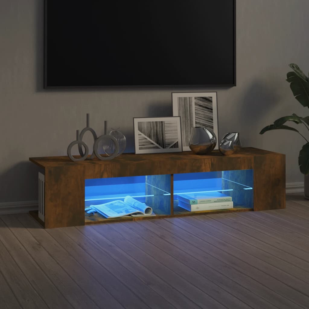 Meuble TV avec lumières LED chêne fumé 135x39x30 cm Meubles TV vidaXL   