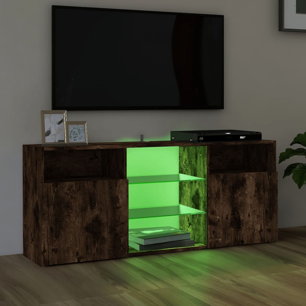 Meuble TV avec lumières LED Chêne fumé 120x30x50 cm Meubles TV vidaXL   
