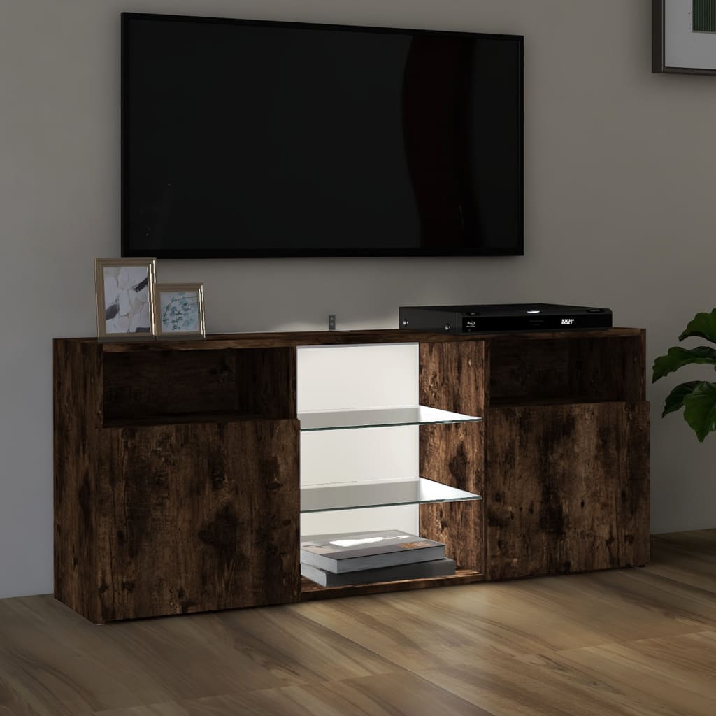 Meuble TV avec lumières LED Chêne fumé 120x30x50 cm Meubles TV vidaXL   