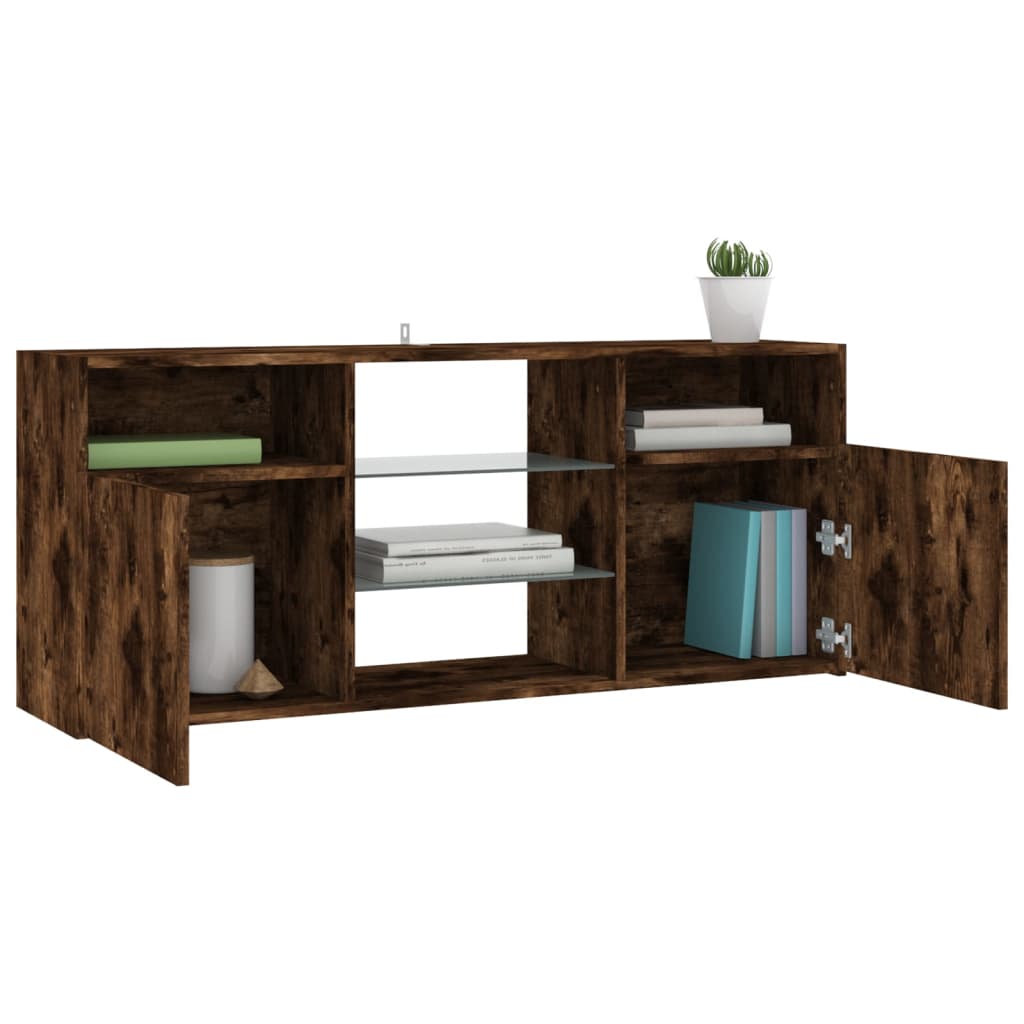 Meuble TV avec lumières LED Chêne fumé 120x30x50 cm Meubles TV vidaXL   