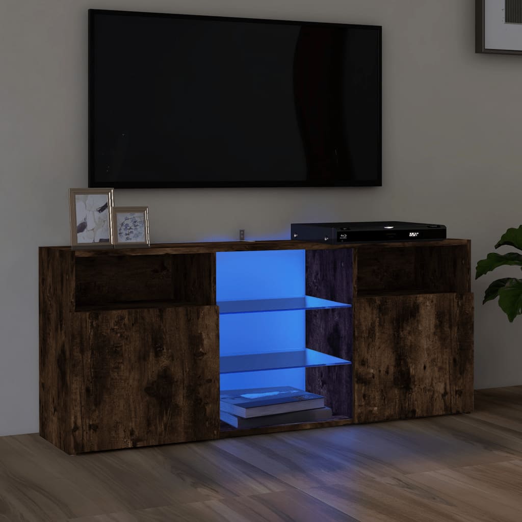 Meuble TV avec lumières LED Chêne fumé 120x30x50 cm Meubles TV vidaXL   