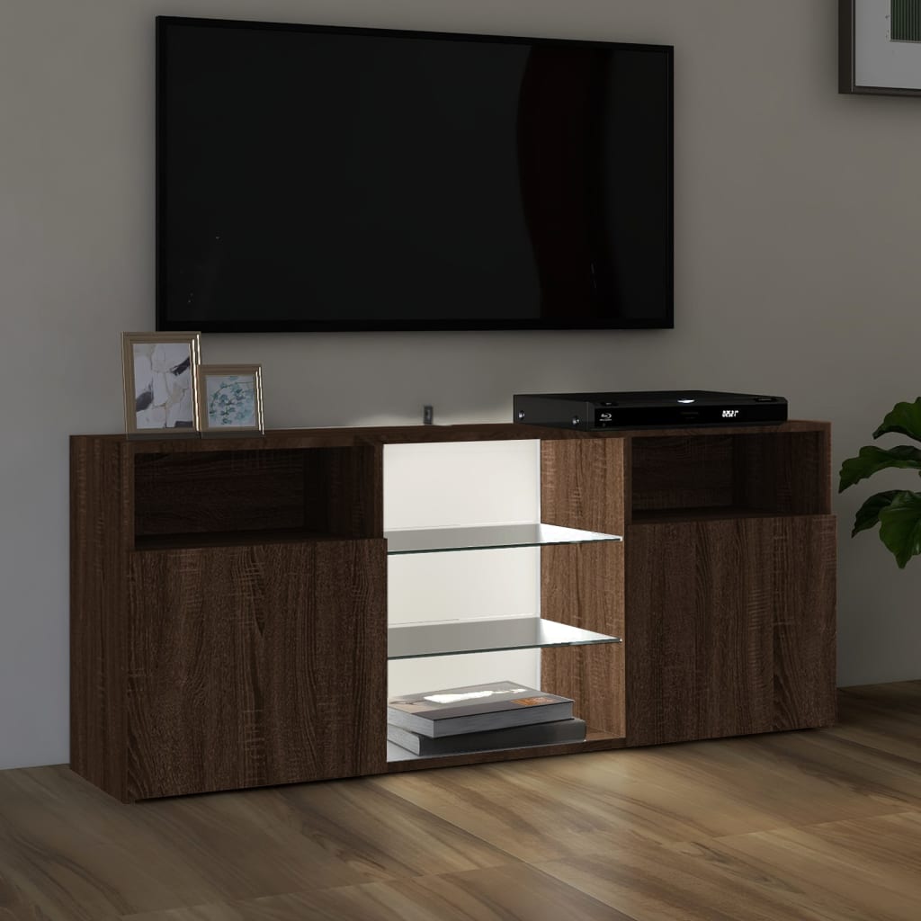 Meuble TV avec lumières LED Chêne marron 120x30x50 cm Meubles TV vidaXL   