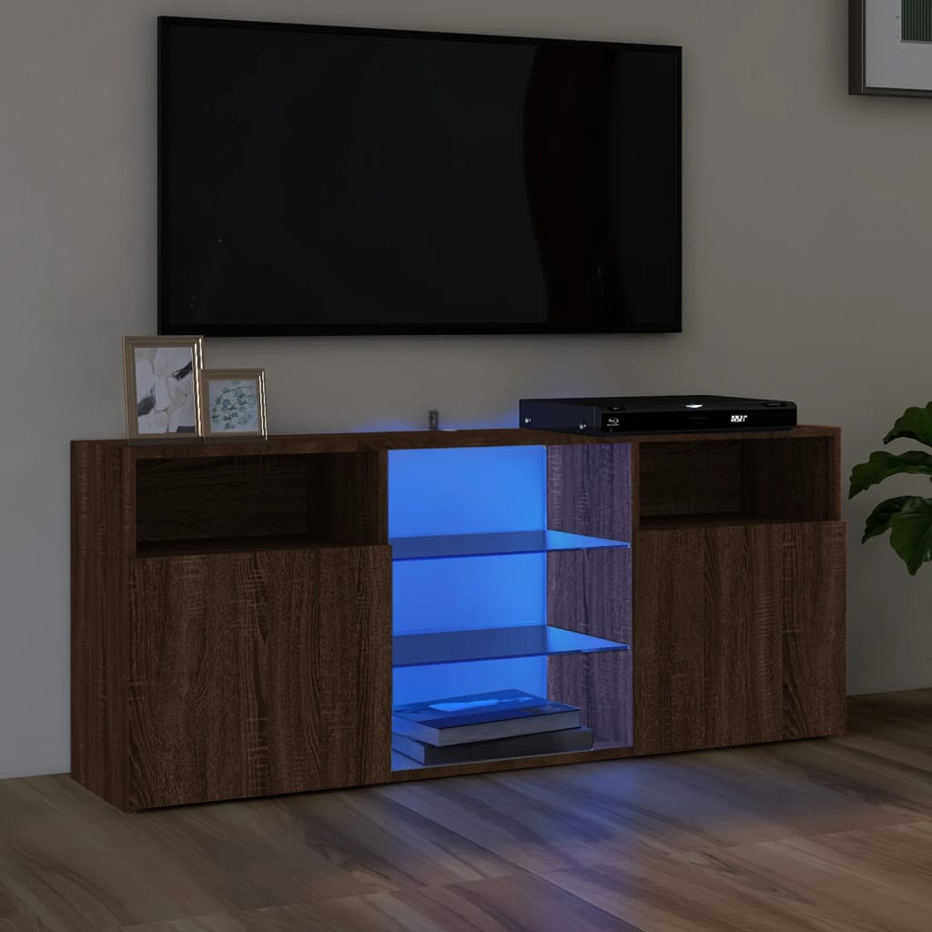 Meuble TV avec lumières LED Chêne marron 120x30x50 cm Meubles TV vidaXL   
