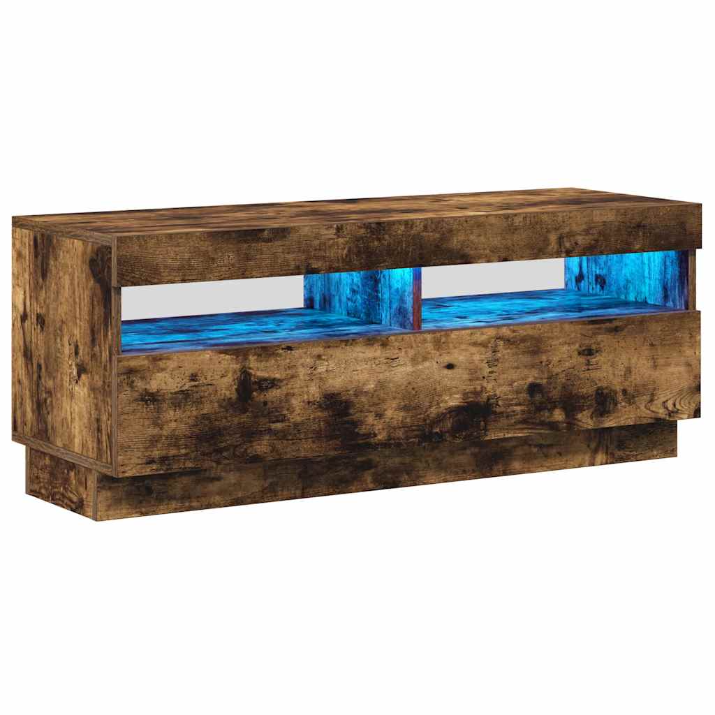 Meuble TV avec lumières LED chêne fumé 100x35x40 cm - XIOS
