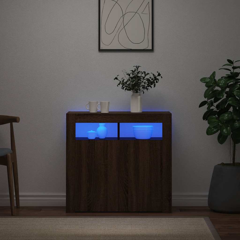 Buffet avec lumières LED chêne marron 80x35x75 cm - XIOS