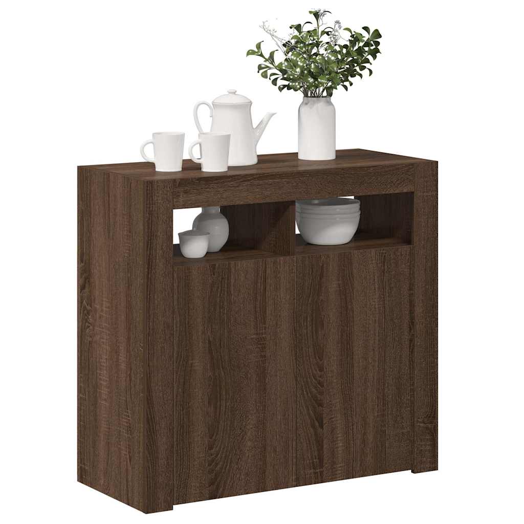 Buffet avec lumières LED chêne marron 80x35x75 cm - XIOS