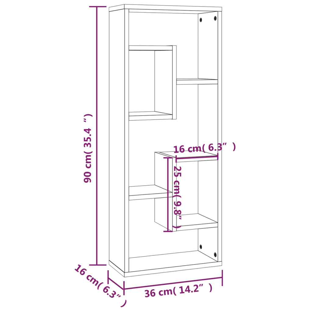 Étagère murale Chêne fumé 36x16x90 cm Bois d'ingénierie - XIOS