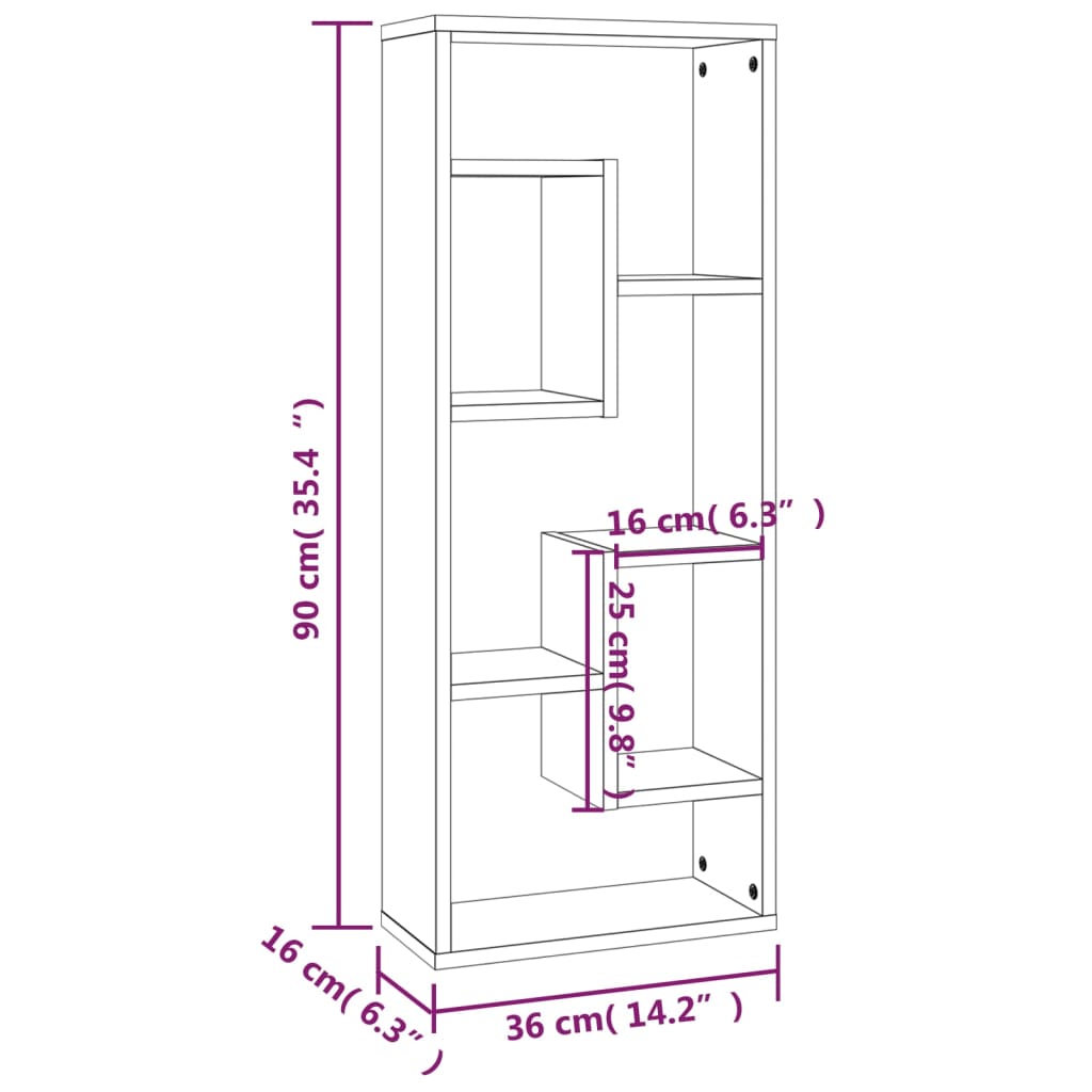 Étagère murale Sonoma gris 36x16x90 cm Bois d'ingénierie - XIOS