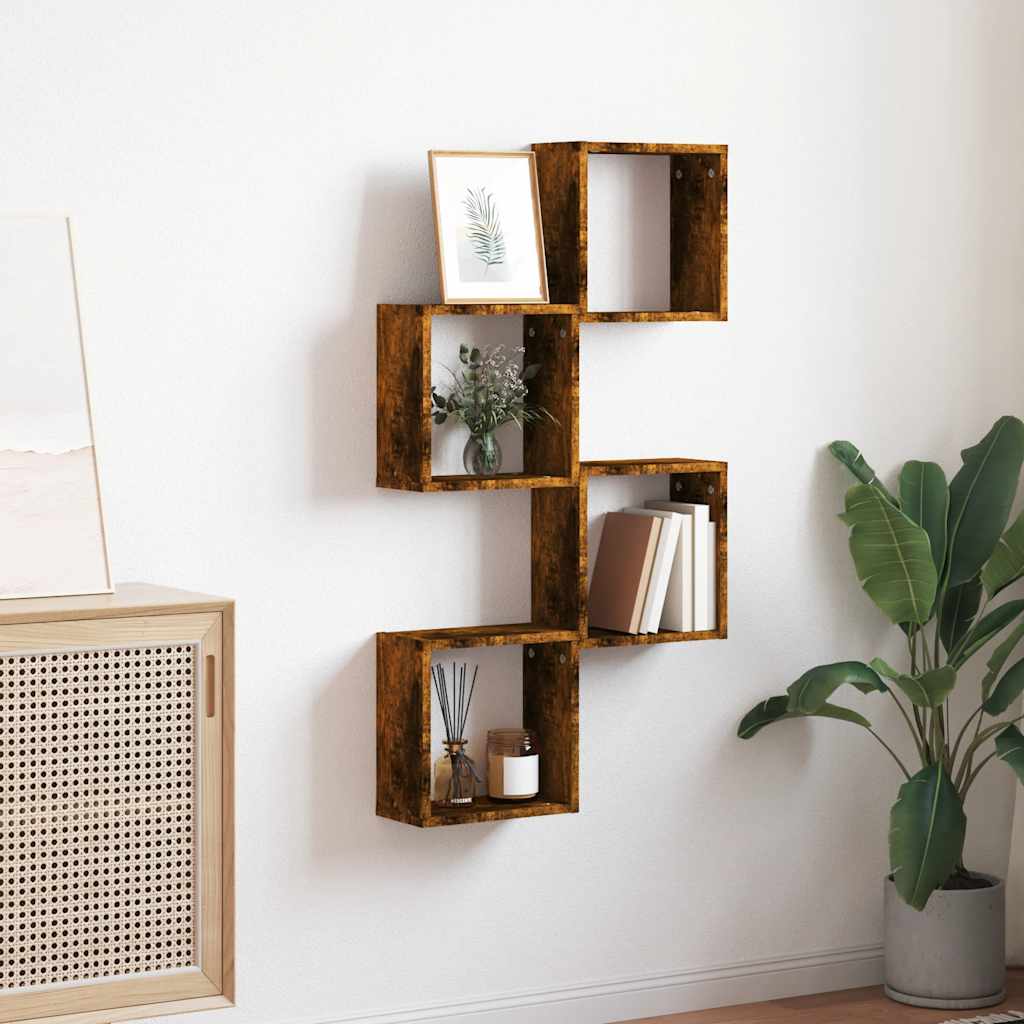 Étagères murales sous forme de cube 4 pcs chêne fumé 30x15x30cm - XIOS