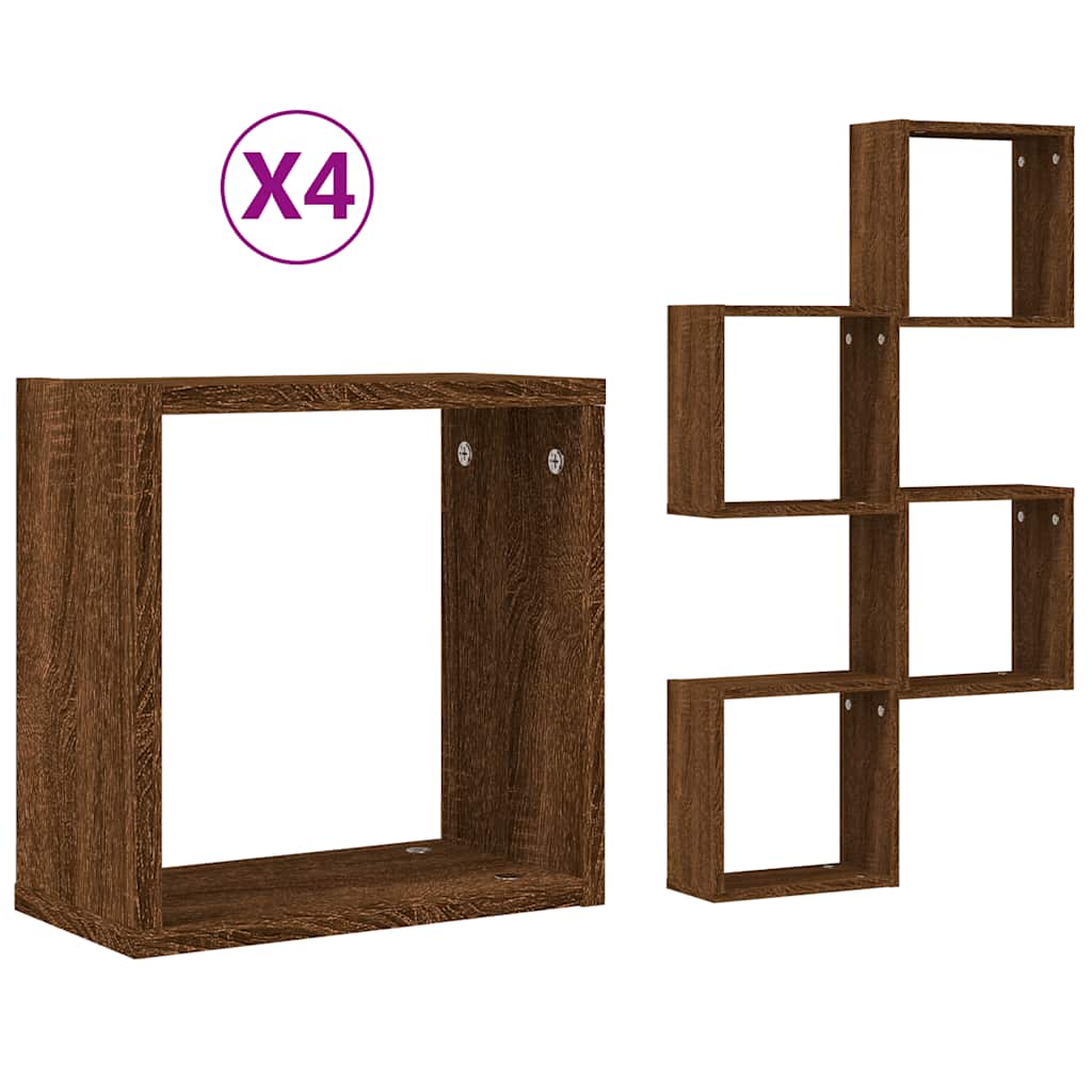Étagères murales sous forme cube 4 pcs chêne marron 30x15x30cm - XIOS