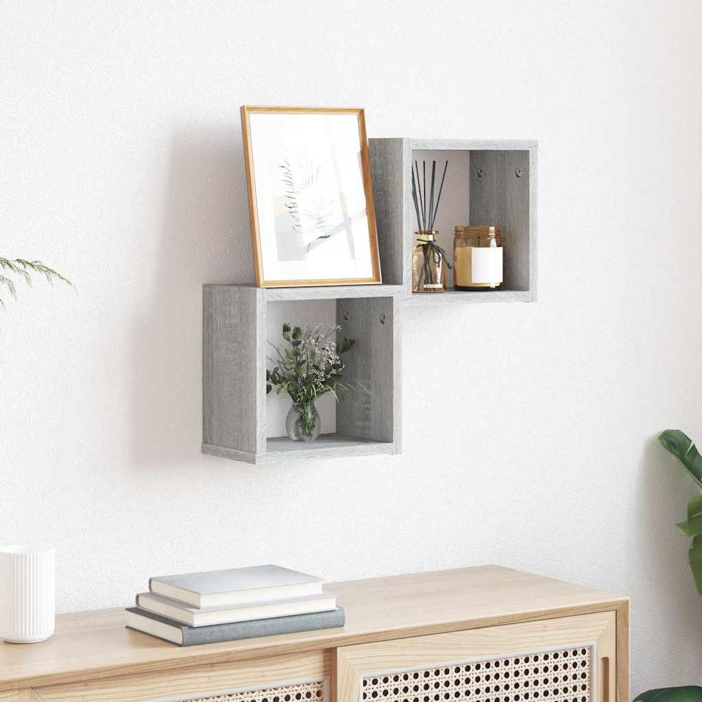 Étagères Murales 2 pcs Gris 26 x 15 x 26 cm Bois d'ingénierie - XIOS