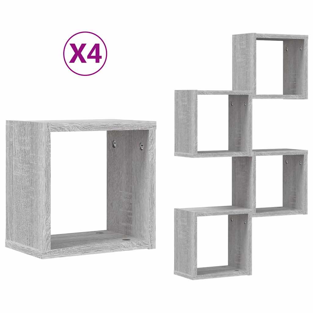 Étagères Murales 4 pcs Gris 26 x 15 x 26 cm Bois d'ingénierie - XIOS