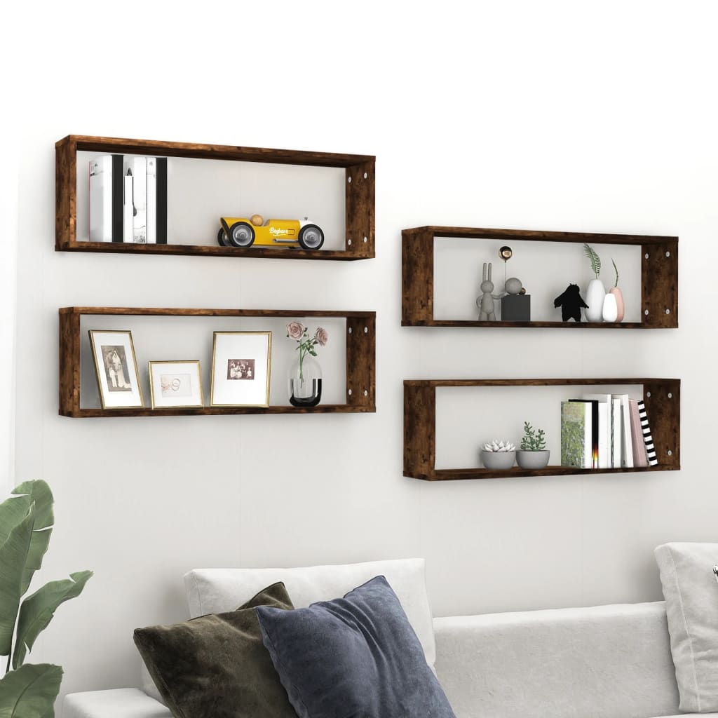 Étagères murales cubiques 4 pcs Chêne fumé 80x15x26,5 cm - XIOS