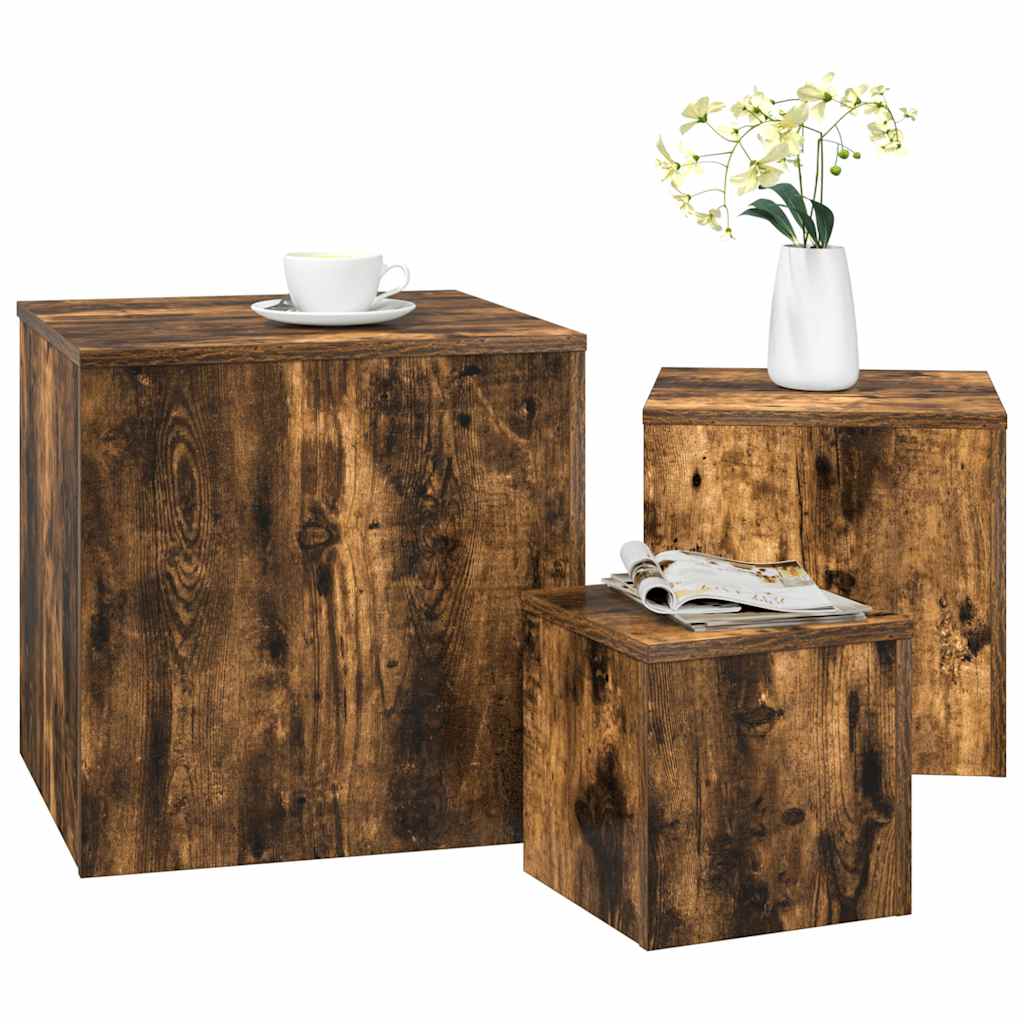 Tables d'appoint 3 pcs Chêne fumé Bois d'ingénierie - XIOS