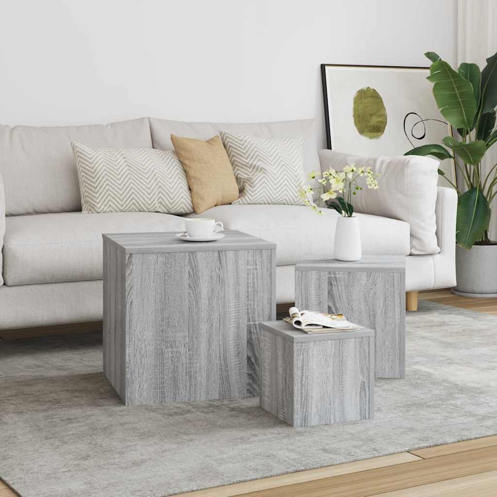 Tables d'appoint 3 pcs Sonoma gris Bois d'ingénierie - XIOS