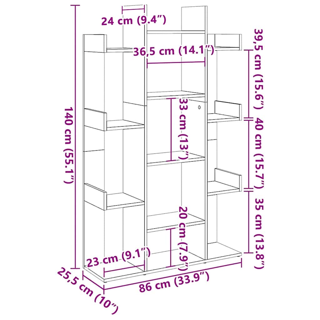 Bibliothèque Sonoma gris 86x25,5x140 cm Bois d'ingénierie - XIOS