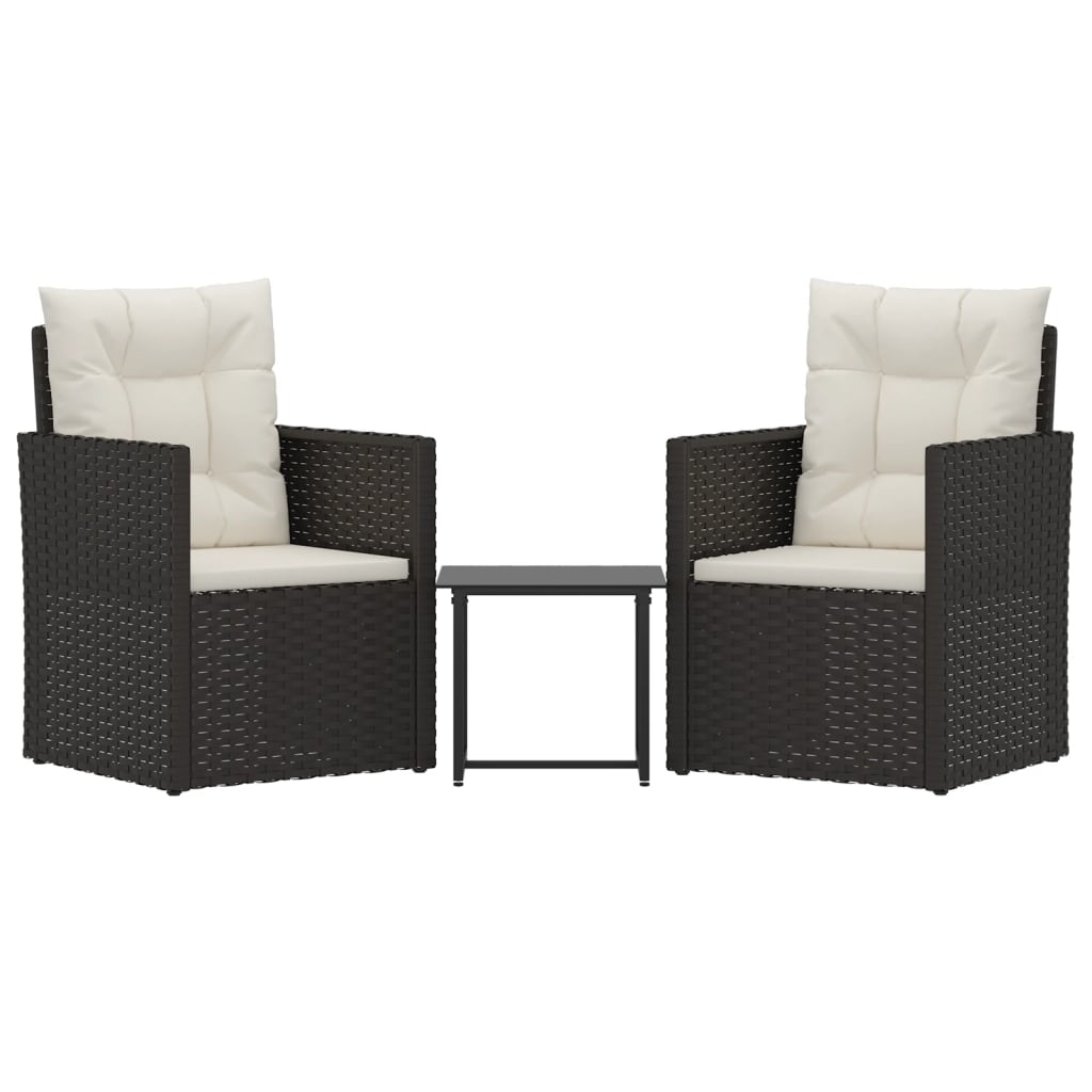 Mobilier d'extérieur 3 pcs avec coussins Résine tressée Noir