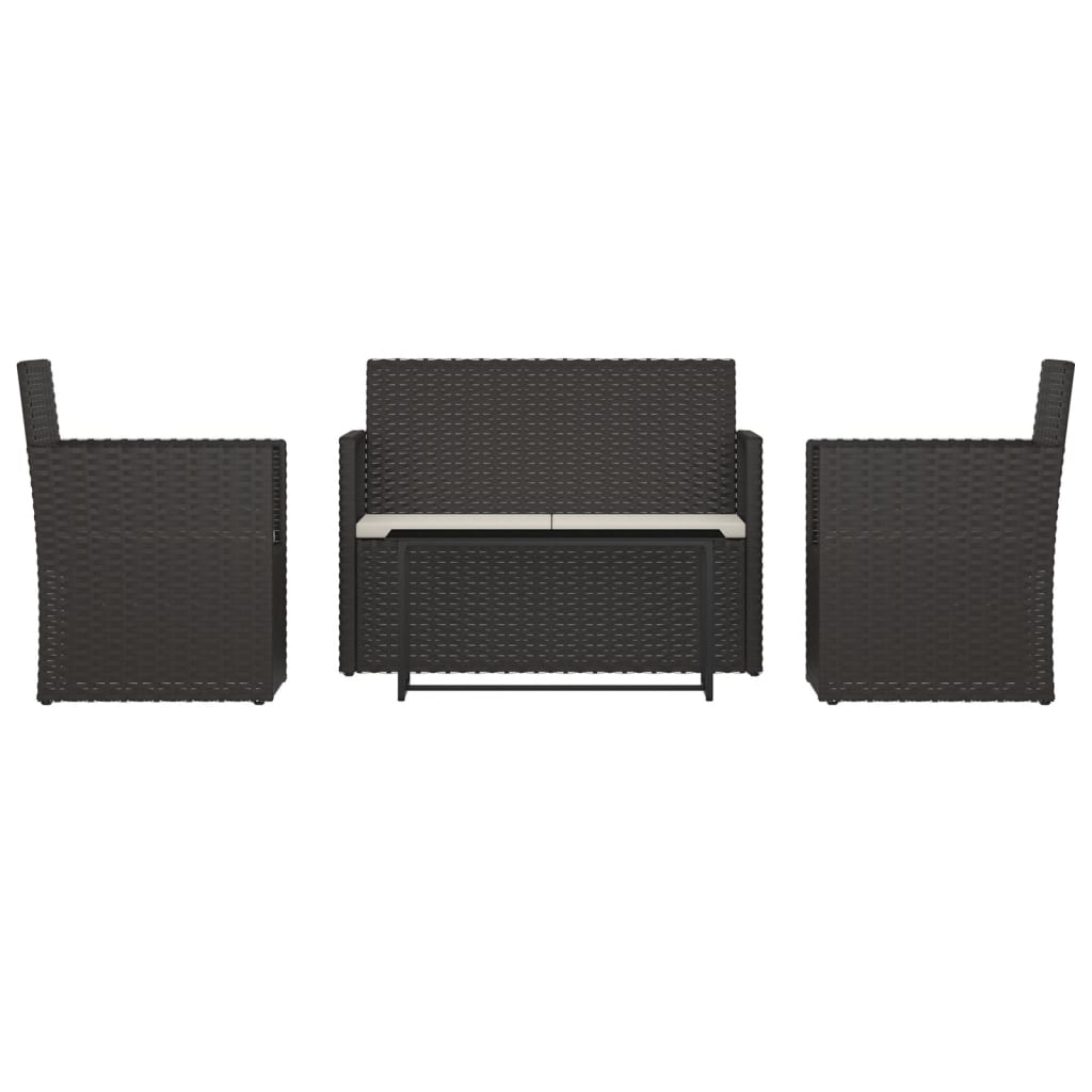 Mobilier d'extérieur 4 pcs avec coussins Résine tressée Noir