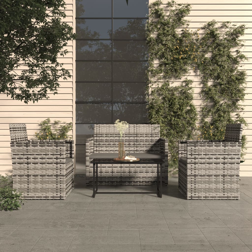 Mobilier d'extérieur 4 pcs avec coussins Résine tressée Gris