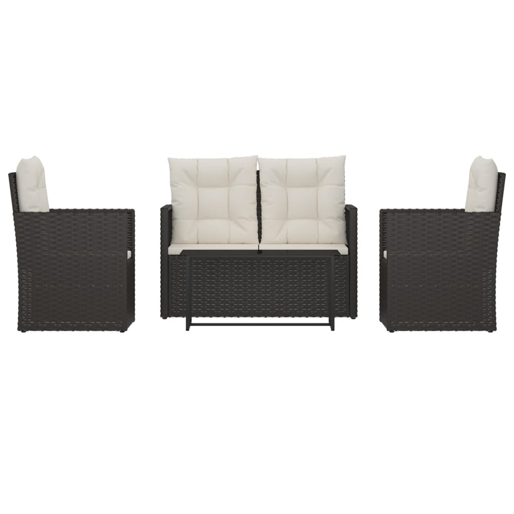 Mobilier d'extérieur 4 pcs avec coussins Résine tressée Noir