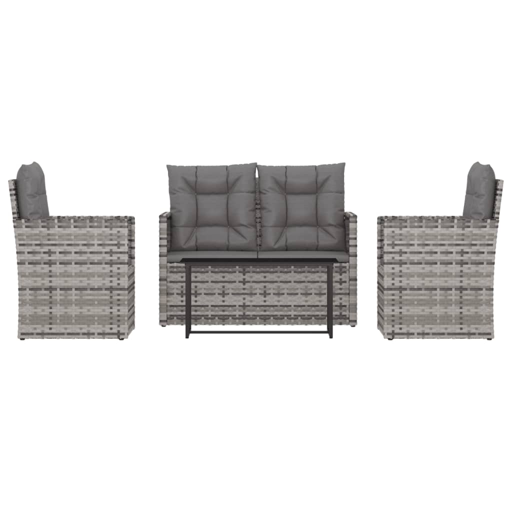 Mobilier d'extérieur 4 pcs avec coussins Résine tressée Gris