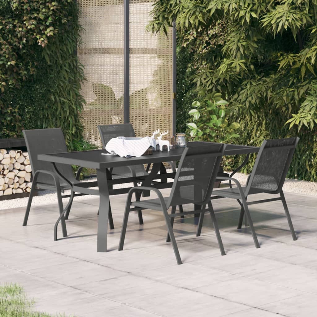 Ensemble à manger de jardin 5 pcs Gris et noir