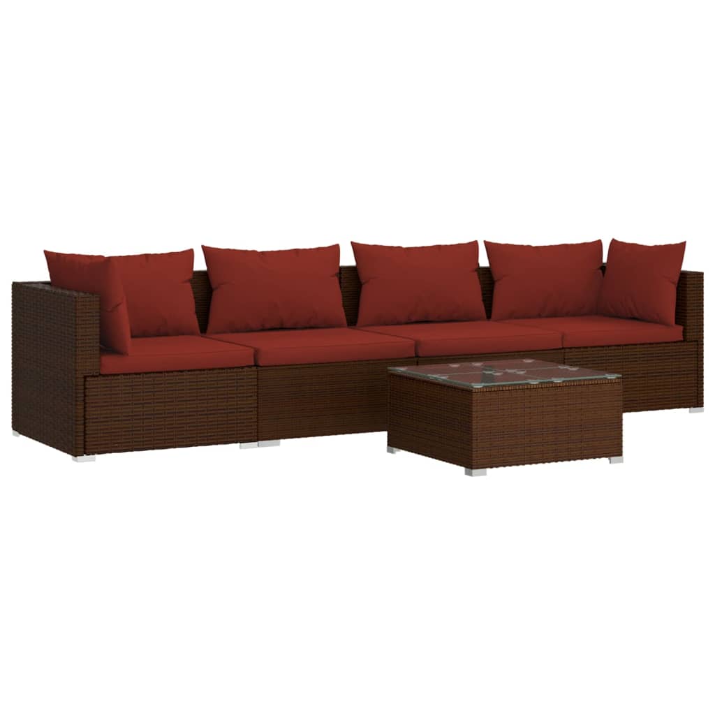 Salon de jardin 5 pcs avec coussins résine tressée marron - XIOS